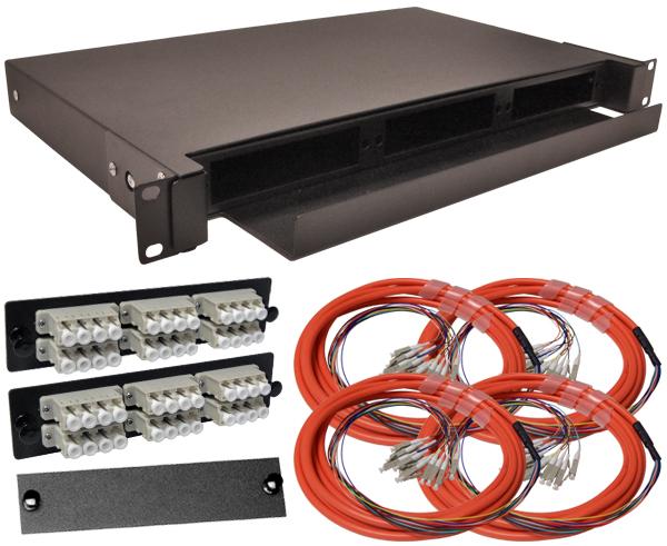 48-Strand Pre-Loaded OM1 Multimode LC Slide-Out 1U Fiber Patch Panel with Jacketed Pigtail Bundle