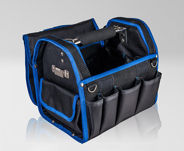 Rugged 21 Pocket Tool Case - Open view of tool case handles and pockets