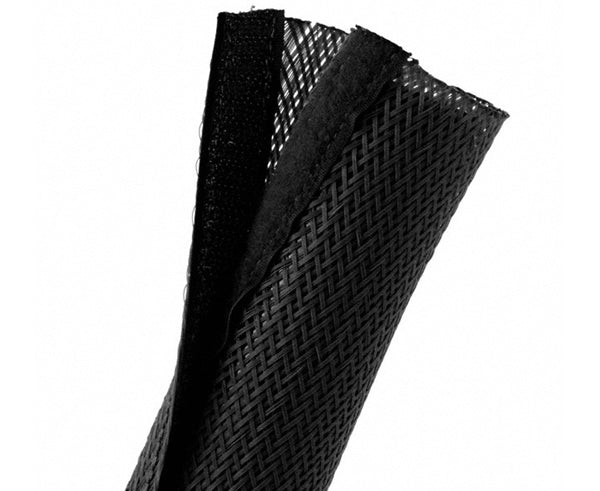 6-Foot Braided Cable Sleeve - 3.35" Diameter Wire Management Sock (Black)