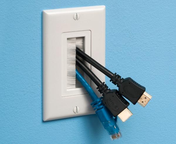 Cable Entry Device w/ Brush Style Opening and Wall Plate- Installed