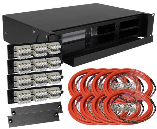 96-Strand Pre-Loaded OM1 Multimode LC Slide-Out 2U Fiber Patch Panel with Jacketed Pigtail Bundle