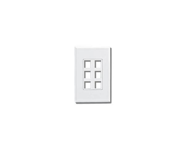 Screwless Keystone Wall Plate, Single-Gang - 6-port - White