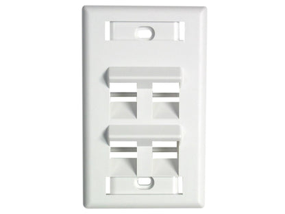Keystone Wall Plate w/ ID Window, Single-Gang, Angled - 1 Port, 2 Port, 4 Port