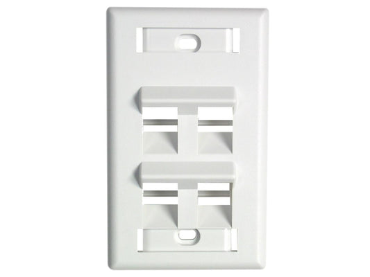 Keystone Wall Plate w/ ID Window, Single-Gang, Angled - 1 Port, 2 Port, 4 Port