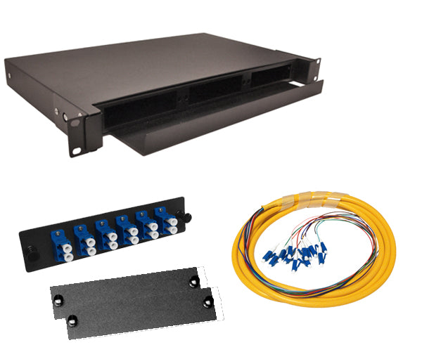 12-Strand Pre-Loaded Single Mode LC Slide-Out 1U Fiber Patch Panel with Jacketed Pigtail Bundle