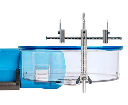 Adjustable Round Hole Cutter w/ Vacuum Port, 9" - Close up of hole cutter with bin - Primus Cable
