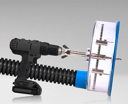 Adjustable Round Hole Cutter w/ Vacuum Port, 9" - Attached to drill and vacuum - Primus Cable