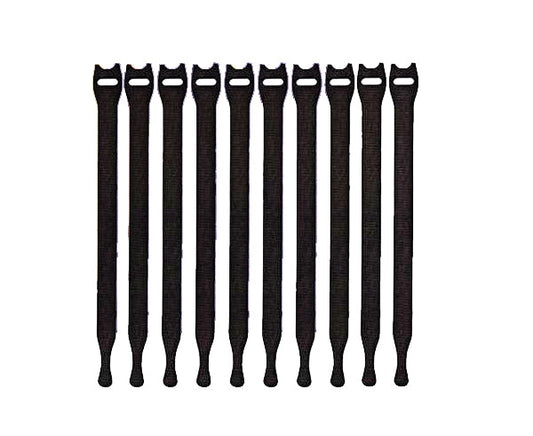 Fire Retardant Lite Cable Tie, Hook and Loop, 10 Pack - Black, 8"