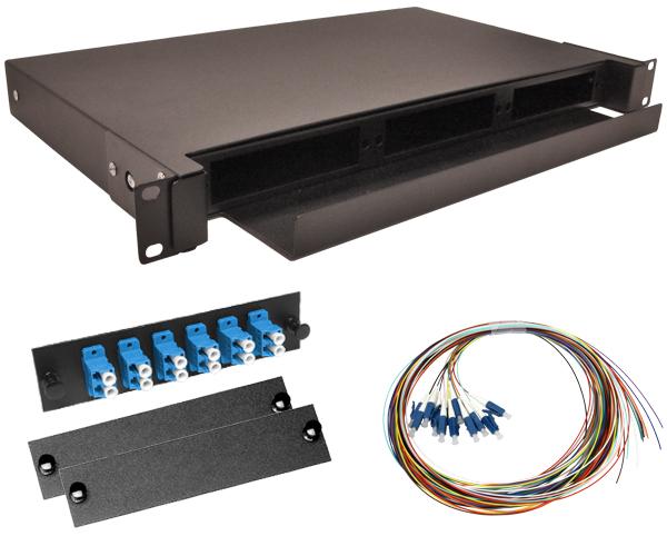 12-Strand Pre-Loaded Single Mode LC Slide-Out 1U Fiber Patch Panel with Unjacketed Pigtail Bundle