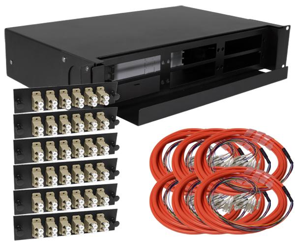 72-Strand Pre-Loaded OM1 Multimode LC Slide-Out 2U Fiber Patch Panel with Jacketed Pigtail Bundle