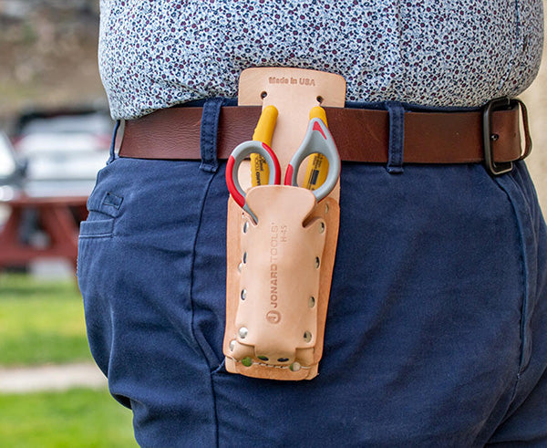 Leather 2 Pocket Tool Pouch Attaches to Belt - Brown -  Primus Cable