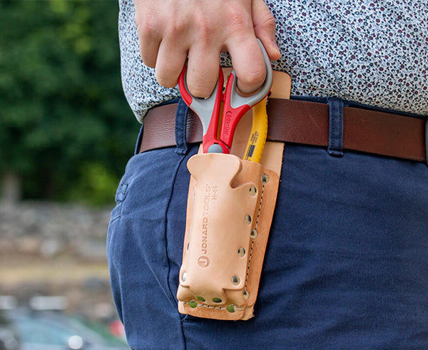 Leather 2 Pocket Tool Pouch - Brown leather pouch from Jonard Tools - Primus Cable
