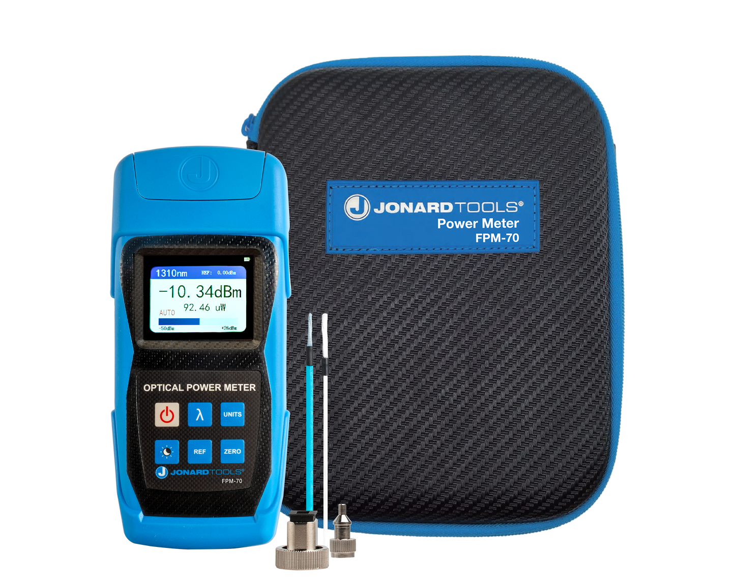 Fiber Optic Power Meter (-70 to +6 dBm) with FC/SC/LC Adapters | FPM-70