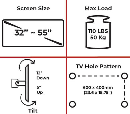 Dual Flat Ceiling TV Mount for LED, LCD, and Plasma TVs, 32" to 55" with Tilt Adjustment