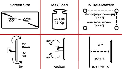 Wall Mount Bracket for LED, LCD, and Plasma Flat TVs 23" to 42"