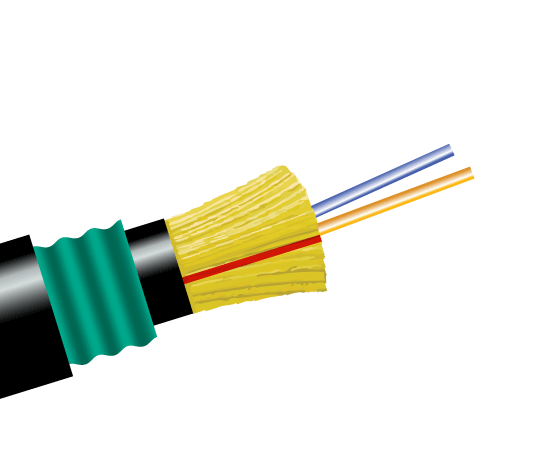 Fiber Optic Cable, 2 Strand, Single Mode, 9/125, Armored Direct Burial Distribution, Polyethylene