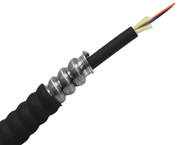 12-Strand Plenum Multimode OM3 Interlocking Armor Fiber Optic Cable - Sold Per Foot, Raw Fiber