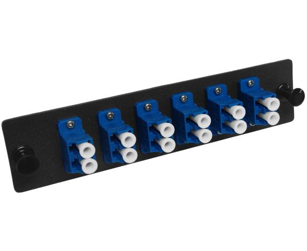 LC Fiber Optic Adapter Plate with 6 Duplex Single Mode Adapters with flanges