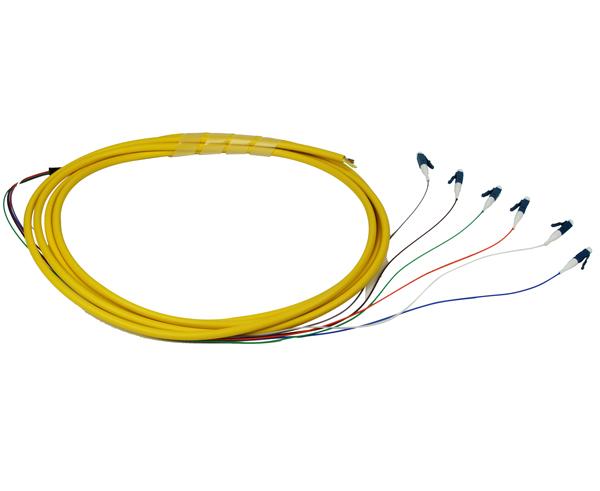 LC UPC 6 Fiber Single Mode Pigtail, Jacketed, 3M