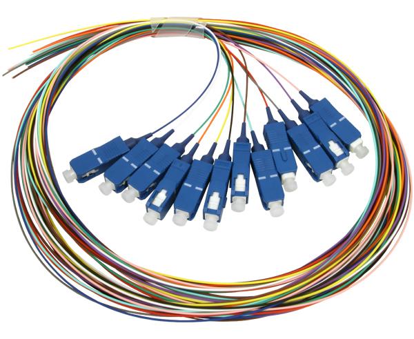 SC UPC/APC Fiber Pigtail, 12 Fiber Single Mode, 9/125, Unjacketed, 2M