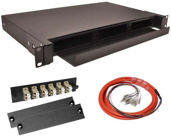 12-Strand Pre-Loaded OM1 Multimode LC Slide-Out 1U Fiber Patch Panel with Jacketed Pigtail Bundle