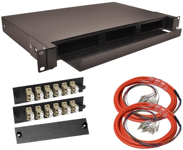 24-Strand Pre-Loaded OM1 Multimode LC Slide-Out 1U Fiber Patch Panel with Jacketed Pigtail Bundle