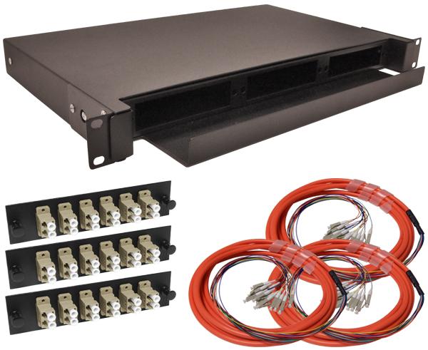 36-Strand Pre-Loaded OM1 Multimode LC Slide-Out 1U Fiber Patch Panel with Jacketed Pigtail Bundle