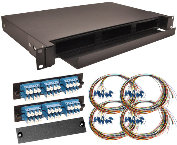 48-Strand Pre-Loaded Single Mode LC Slide-Out 1U Fiber Patch Panel with Unjacketed Pigtail Bundle