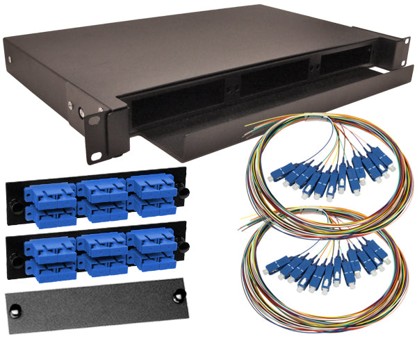 24-Strand Pre-Loaded Single Mode SC Slide-Out 1U Fiber Patch Panel with Unjacketed Pigtail Bundle