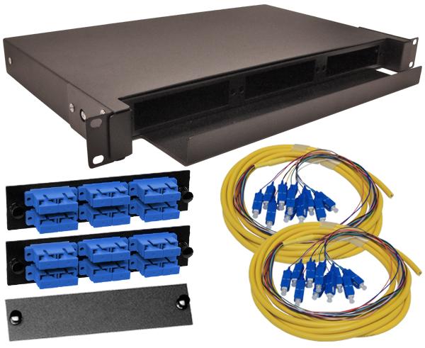 24-Strand Pre-Loaded OS2 Single Mode SC Slide-Out 1U Fiber Patch Panel with Jacketed Pigtail Bundle