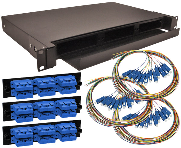 36-Strand Pre-Loaded Single Mode SC Slide-Out 1U Fiber Patch Panel with Unjacketed Pigtail Bundle