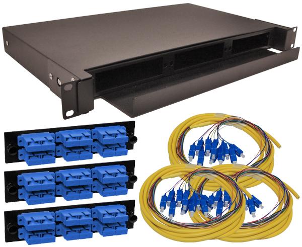 36-Strand Pre-Loaded OS2 Single Mode SC Slide-Out 1U Fiber Patch Panel with Jacketed Pigtail Bundle
