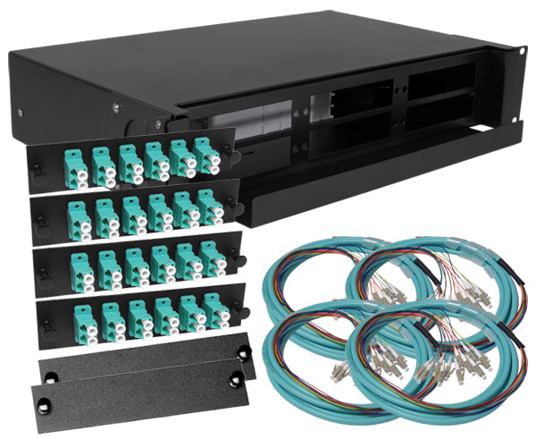 48-Strand Pre-Loaded OM3 Multimode LC Slide-Out 2U Fiber Patch Panel with Jacketed Pigtail Bundle