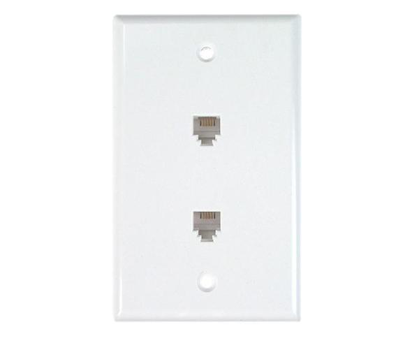  RJ11 Wall Plate With Telephone Jack - 2-Port, 4 or 6 Conductor, Flush Mount, Screw Type - Available in 2 Colors - Photos
