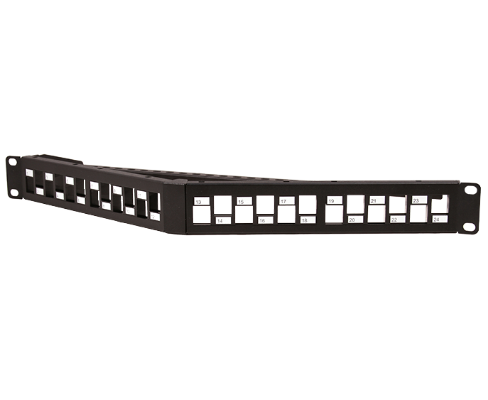 Blank Angled 24-Port Patch Panel, Staggered, 1U High Density Rack Mount