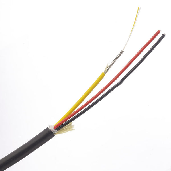 Hybrid Fiber/Power Cable, 2-12 Strand Micro Armor Plenum Fiber Optic Cable, Single Mode OS2, Indoor/Outdoor, OFCP, With 2 x 18AWG Stranded Conductors (Per Foot)
