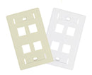  Keystone Wall Plate w/ ID Window, Single-Gang, Flush - 4-Ports - Available in 2 Colors - White and Ivory